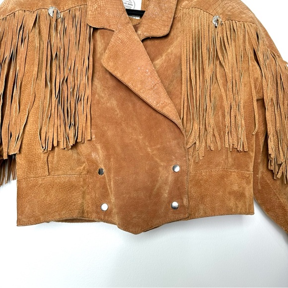 Boho Western Fringe Genuine Suede Jacket Double Breasted Snap Countrycore Concho - Picture 7 of 17